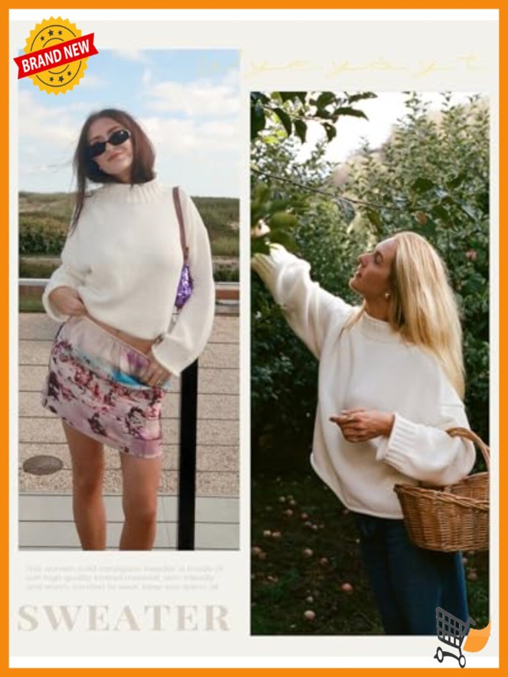 Chunky Cable Knit Rollneck Pullover Sweater Cotton Acrylic Beige Women's - Picture 4 of 6